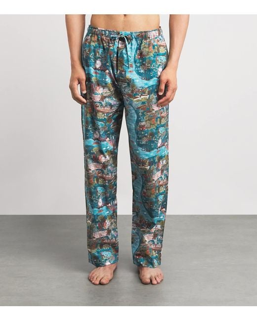 Derek Rose Blue Cotton Ledbury Lounge Trousers for men