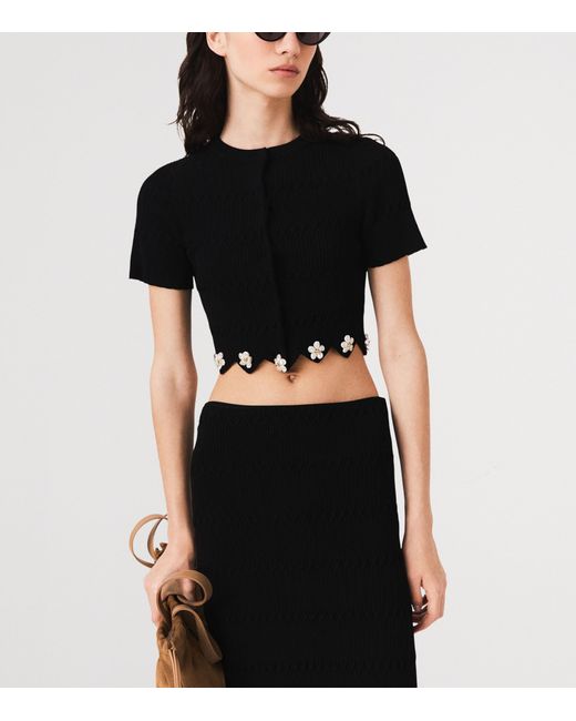 Maje Black Short-Sleeve Daisy Cardigan