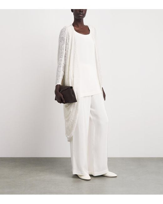 Eskandar White Floral Cocoon Shawl Cardigan