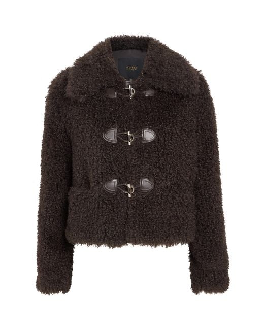 Maje Black Faux Shearling Bomber Jacket
