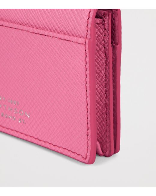 Smythson Pink Leather Panama Folded Card Holder