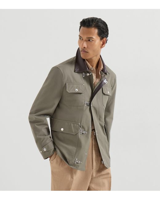 Brunello Cucinelli Green Cotton-Blend Gabardine Field Jacket for men