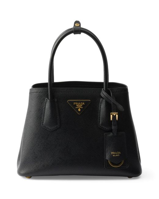 Prada Black Small Saffiano Leather Double Top-Handle Bag