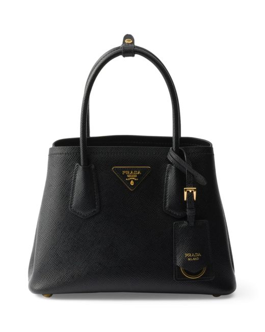 Prada Black Small Saffiano Leather Double Top-Handle Bag