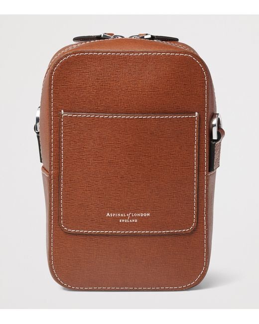 Aspinal Brown Leather Reporter North South Cross-Body Bag for men