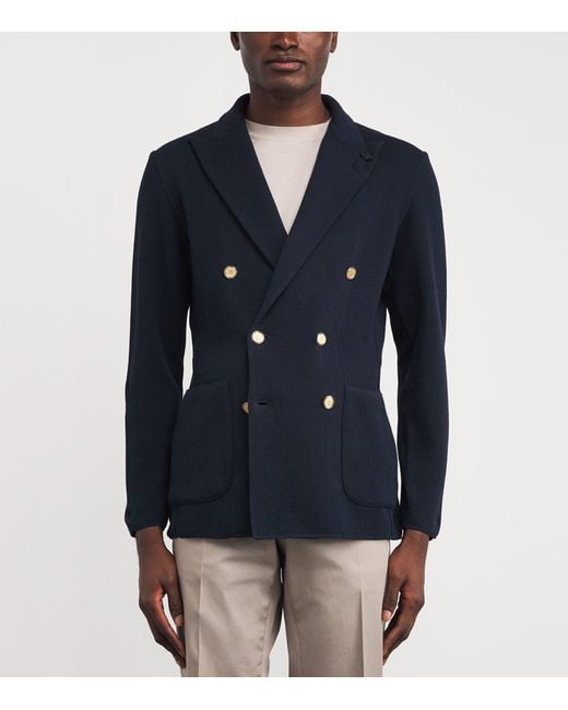Lardini Blue Knitted Double-Breasted Blazer for men