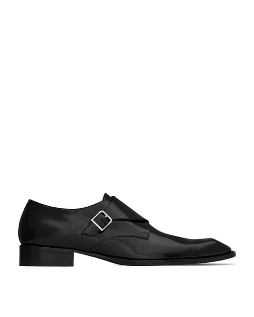 Saint Laurent Black Leather Connor Buckled Monk Shoes