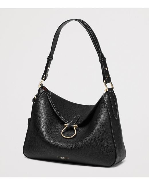Aspinal Black Grained Leather Ella Shoulder Bag