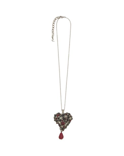 Saint Laurent White Heart Pendant Necklace for men