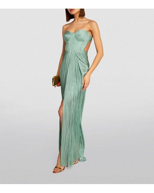 Maria Lucia Hohan Green Silk Caly Strapless Split Gown