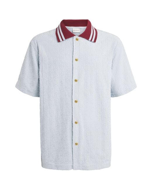 Drole de Monsieur Blue Cotton Monogram Short-Sleeve Shirt for men