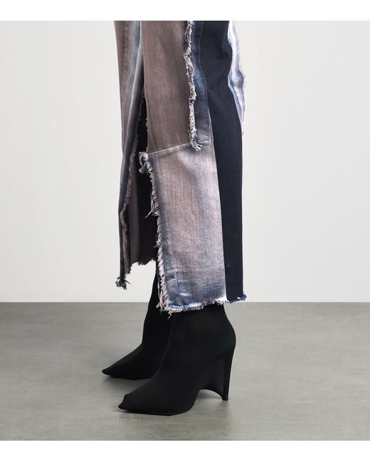 Rick Owens Gray Distressed Denim Midi Skirt