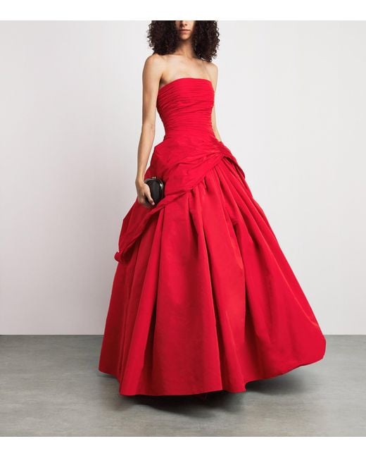 Marmar Halim Red Ruched Strapless Gown