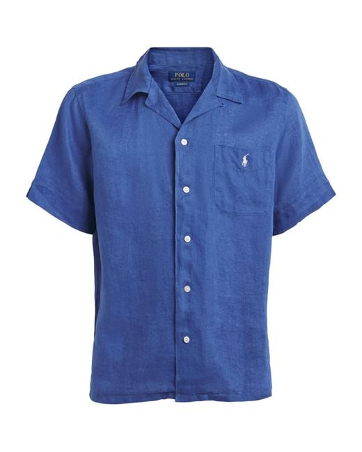 Polo Ralph Lauren Blue Linen Short-Sleeve Classic-Fit Shirt for men