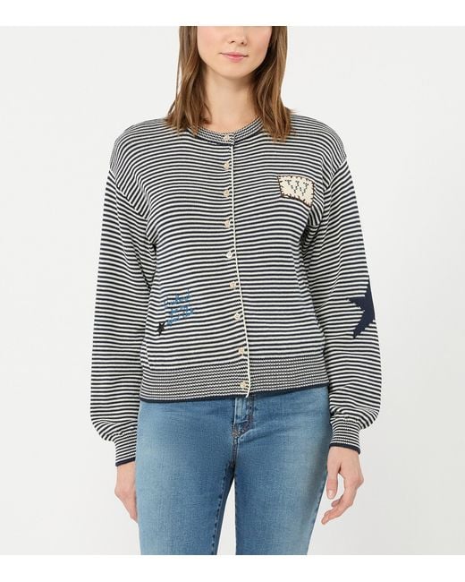 Weekend by Maxmara Gray Striped Crew-Neck Cardigan