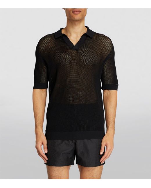 Calvin Klein Black Mesh-knit Polo Shirt for men
