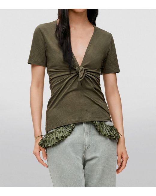 Loewe Green X Paula's Ibiza Cotton-blend Knot-detail T-shirt
