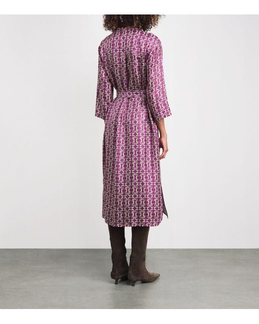 Max Mara Purple Silk Printed Midi Caftan Dress