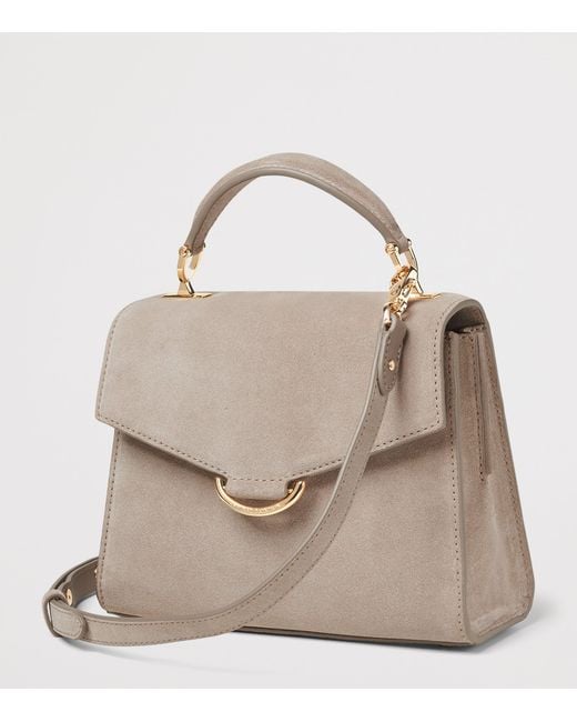 Aspinal Natural Midi Suede Mayfair 3 Top-Handle Bag