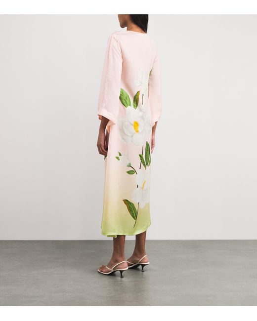 VERANDAH Metallic Magnolia Print Maxi Kaftan Dress