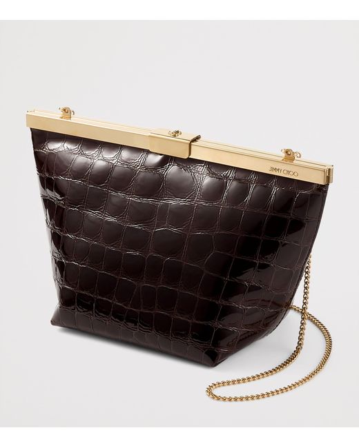 Jimmy Choo Brown Croc-Embossed Ganache Clutch Bag