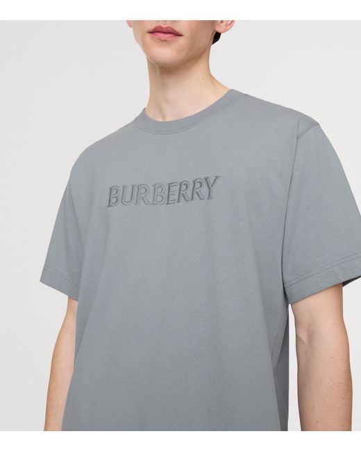 Burberry Gray Cotton Logo T-Shirt for men