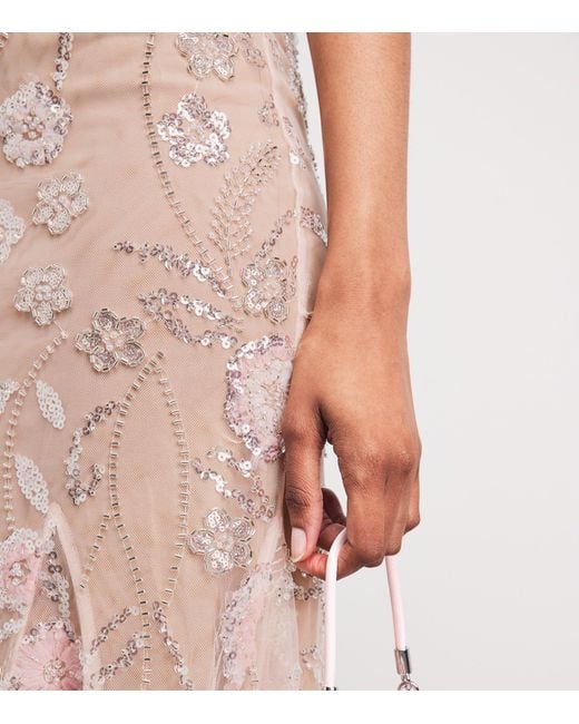 Self-Portrait Pink Sequinned Flower Midi Dress