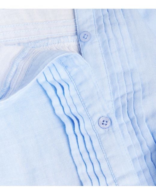 ME+EM Blue Cotton Frill-Trim Blouse
