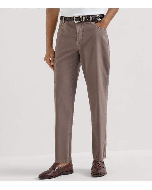Brunello Cucinelli Gray Garment-Dyed Twisted Cotton Gabardine Jeans for men