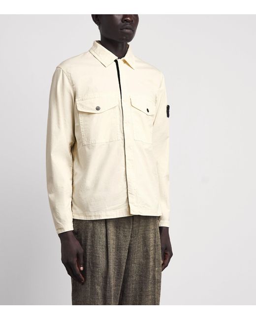 Stone Island Natural Stretch-Cotton Twill Compass Overshirt for men