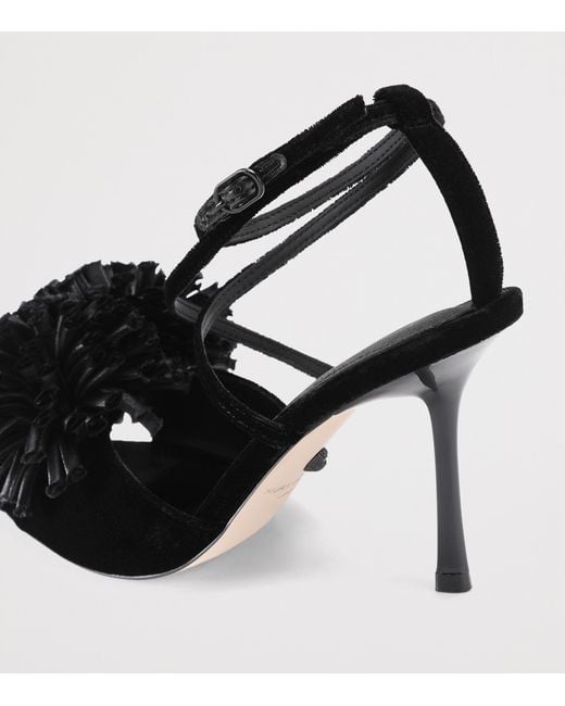 Kurt Geiger Black Velvet Pom Pom Heeled Sandals