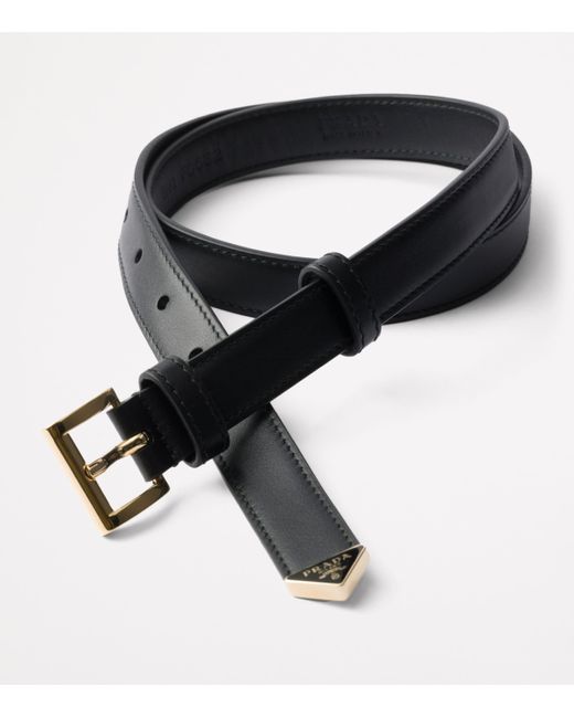 Prada Black Leather Triangle Belt
