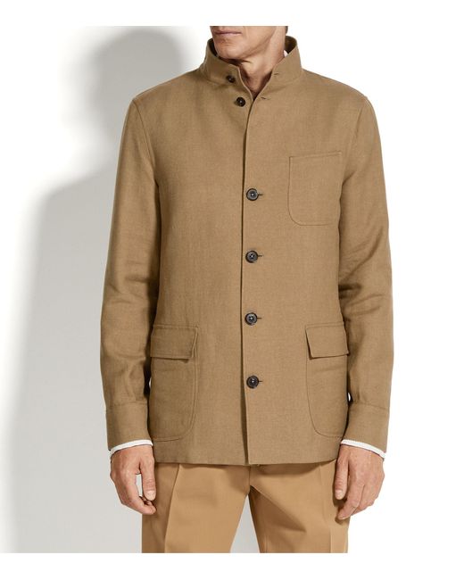 Zegna Brown Linen-wool Chore Jacket for men