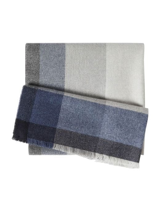 Brunello Cucinelli Gray Wool-Cashmere Striped Scarf for men