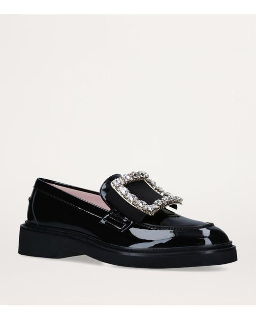 Roger Vivier Black Patent Viv' Ranger Strass Buckle Loafers