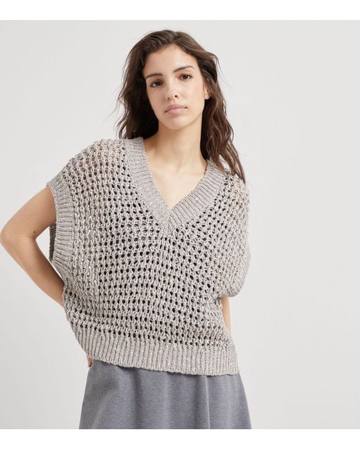 Brunello Cucinelli White Silk-linen Net Sweater Vest