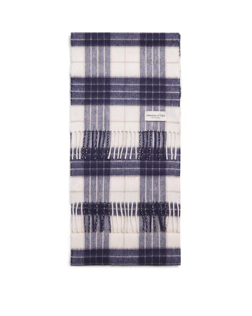 Johnstons Blue Cashmere Tartan Scarf for men