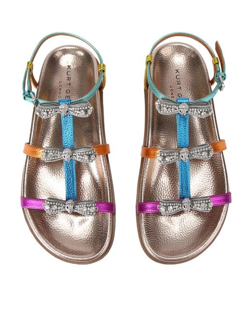 Kurt Geiger Pink Leather Crystal Bow Pierra Sandals