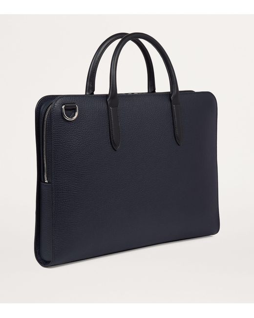Smythson Blue Slim Leather Laptop Briefcase for men