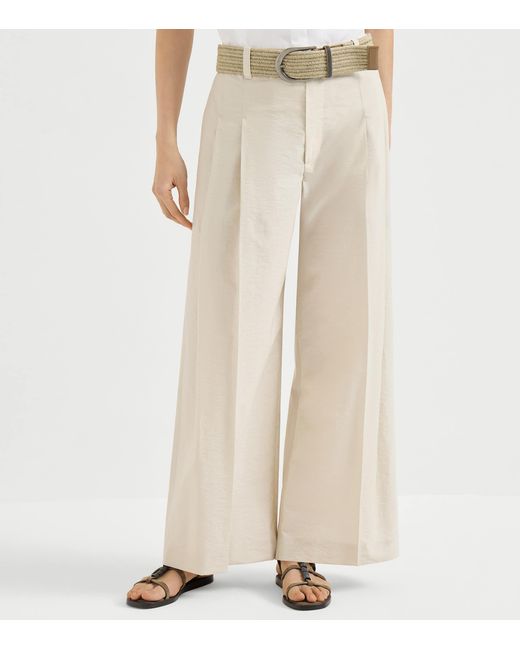 Brunello Cucinelli White Cotton-Blend A-Line Trousers