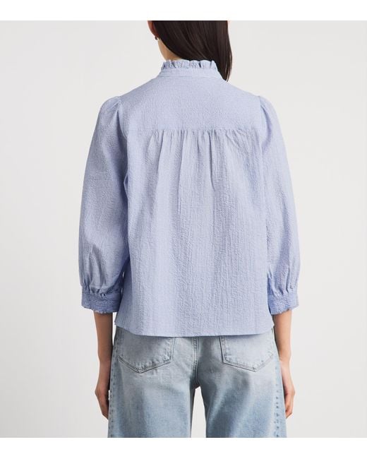 ME+EM Blue Seersucker Stripe Blouse