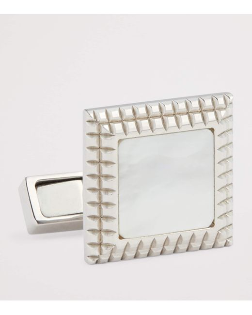 Dunhill White Sterling Hobnail-Insert Square Cufflinks for men
