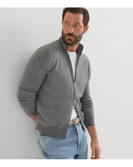 Brunello Cucinelli Gray Cashmere Two-Way Zip Cardigan for men