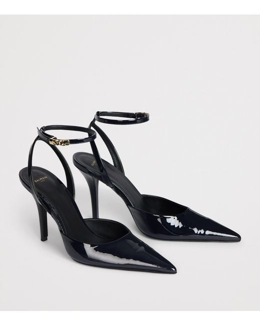 Balmain Blue Patent Leather Strappy Pumps 95