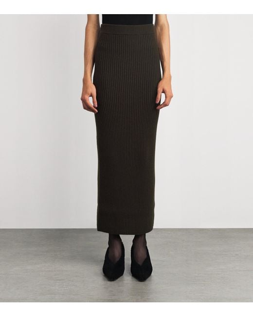 Max Mara Black Virgin Wool-Blend Midi Skirt