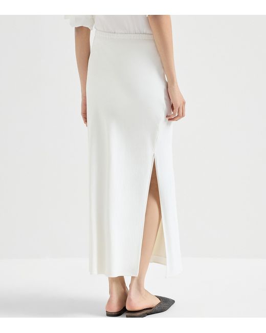 Brunello Cucinelli White Drawstring Midi Skirt