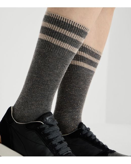 Brunello Cucinelli Gray Cashmere-Blend Sparkling Knit Socks