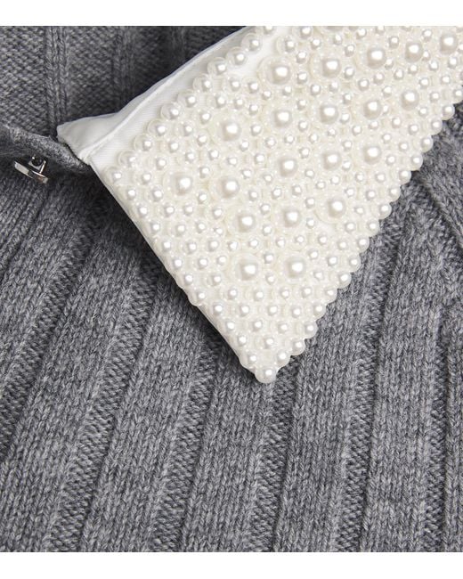 Maje Gray Wool-Blend Beaded-Collar Polo Sweater
