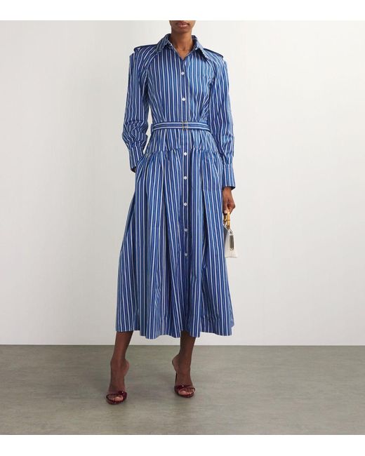 Patou Blue Striped Midi Shirt Dress