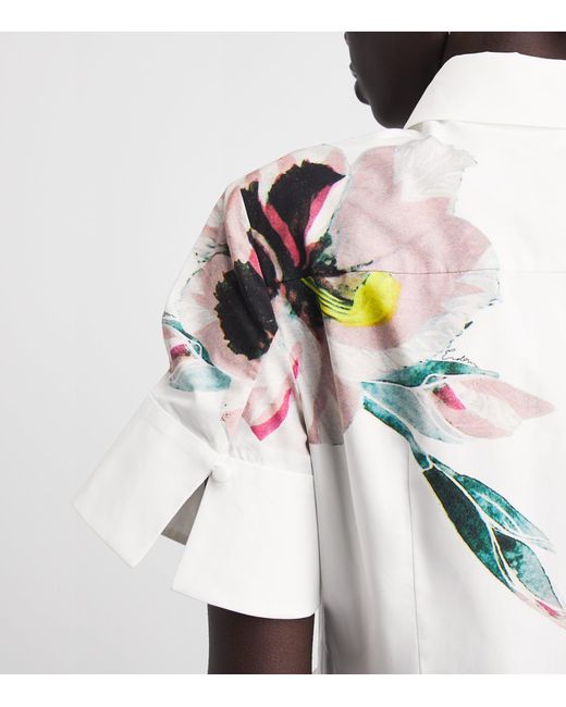 Erdem White Cotton Floral Midi Shirt Dress